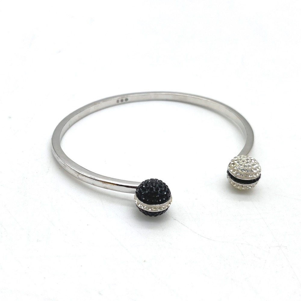 Swarovski Silver Tone Black and Clear Crystal Open Cuff Bangle Bracelet
